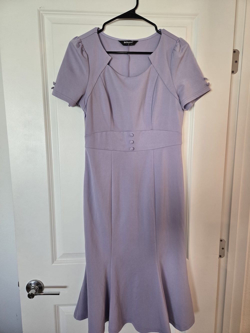 Allegra K Lavender Short Sleeve Midi Dress with Button Waist